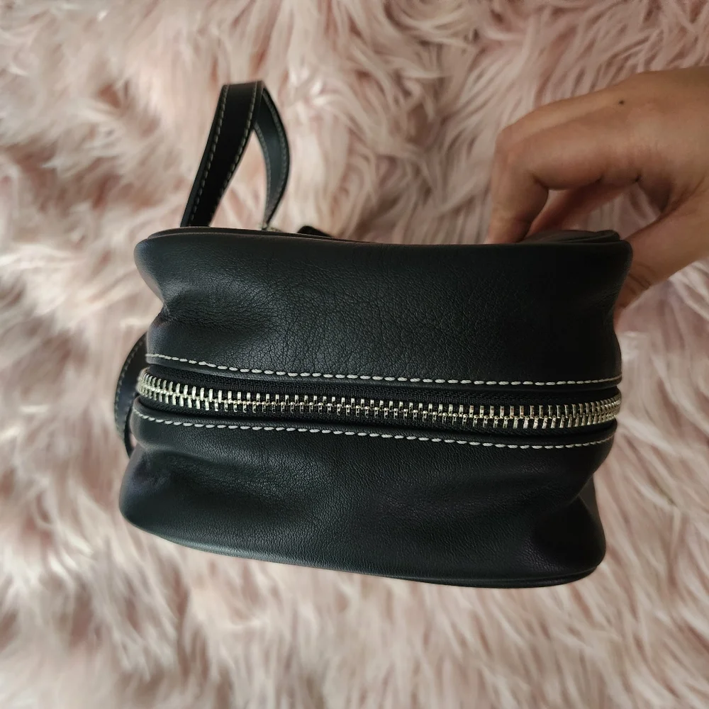Coach travel toiletry bag black leather tan silver hardware Vintage